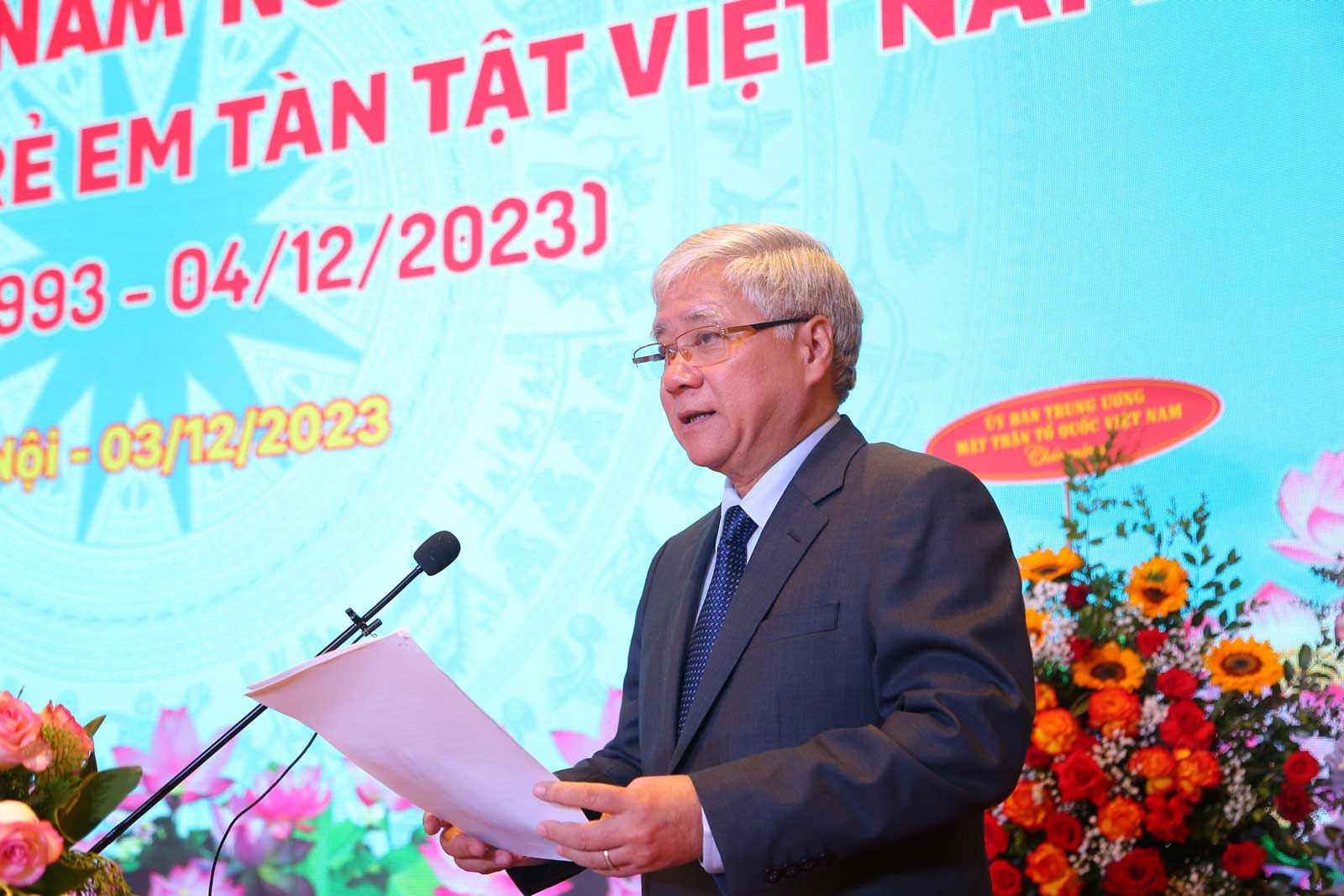 Chủ tịch Ủy ban Trung ương MTTQ Việt Nam Đỗ Văn Chiến phát biểu tại buổi lễ. Ảnh: Vĩnh Hoàng