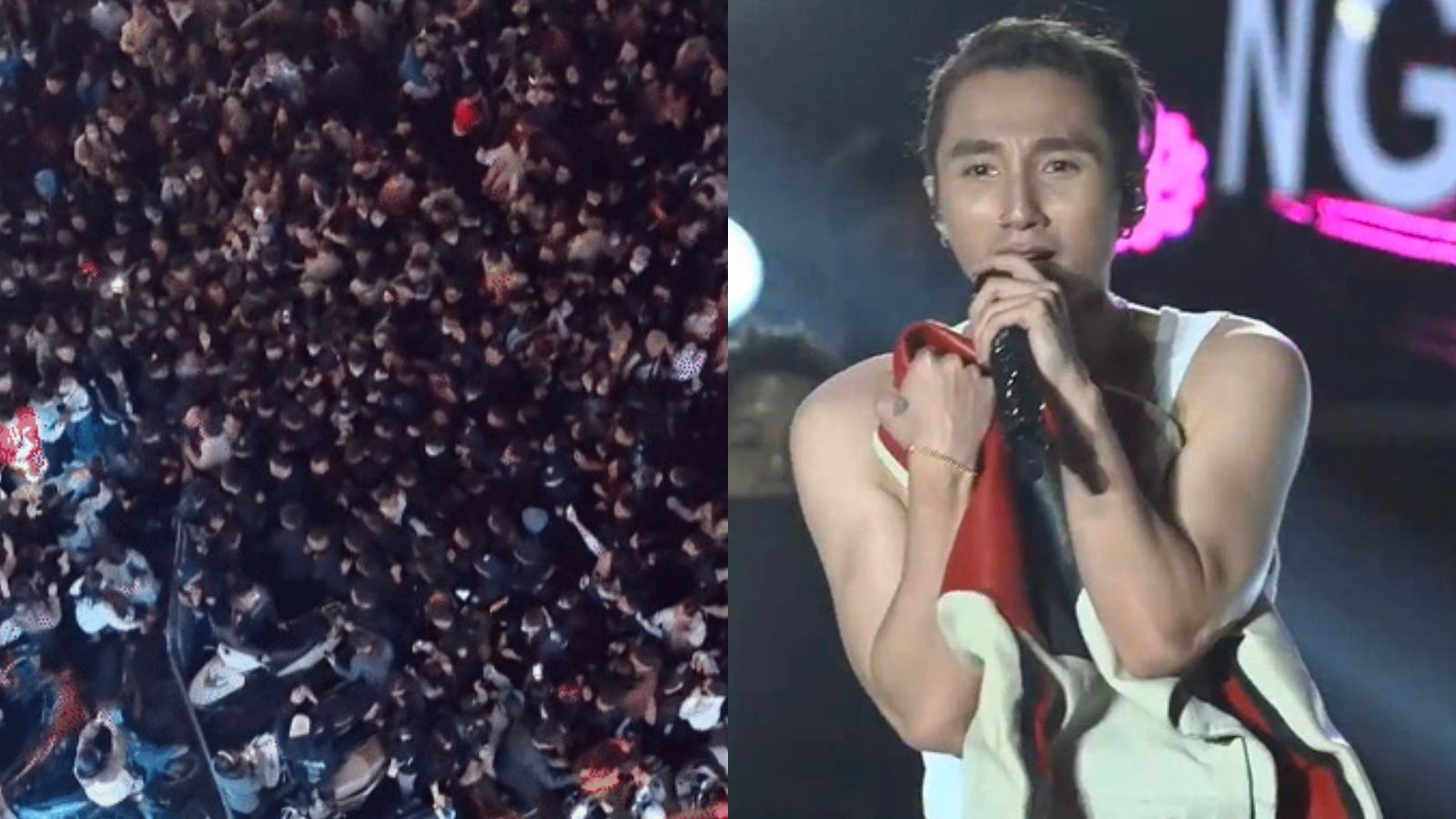 Sơn Tùng bị fan vây kín khi ra về sau đêm diễn ở Hà Nội. Ảnh: Chụp màn hình