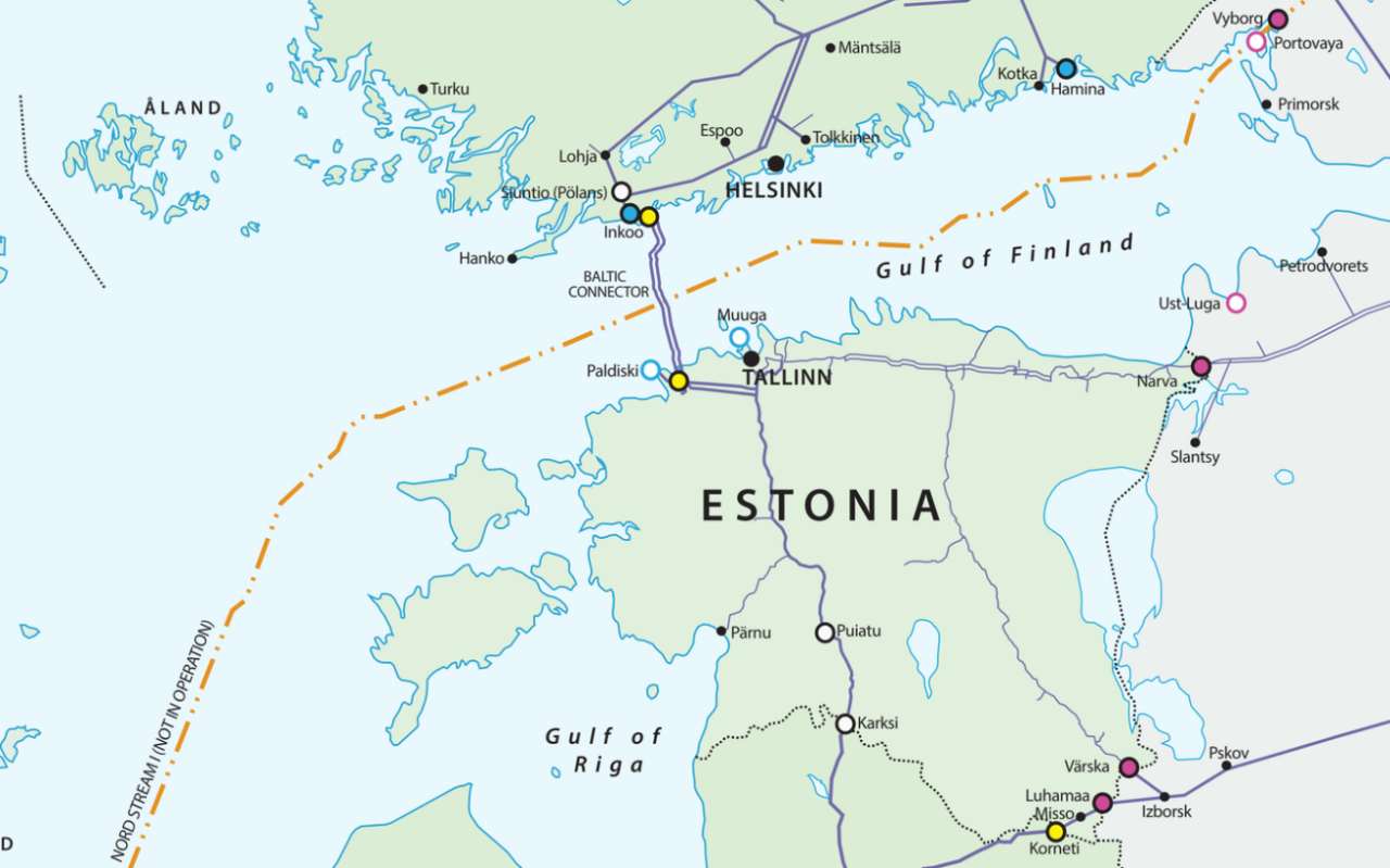 Đường ống dẫn khí Balticonnector (màu tím) nối Estonia và Phần Lan. Ảnh: ENTSOG