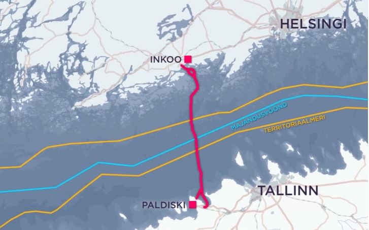 Đường ống dẫn khí Balticconnector (màu hồng) nối Phần Lan và Estonia. Ảnh chụp màn hình