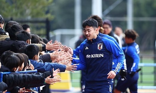Các cầu thủ tuyển Nhật Bản đặt quyết tâm cao hướng đến trận giao hữu với tuyển Thái Lan. Ảnh: JFA