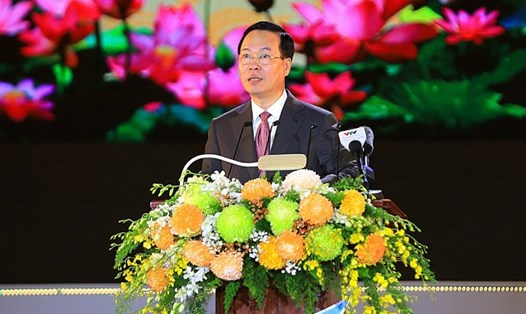 Chủ tịch nước Võ Văn Thưởng phát biểu tại Lễ kỷ niệm 20 năm TP Cần Thơ trực thuộc Trung ương. Ảnh: Quang Linh