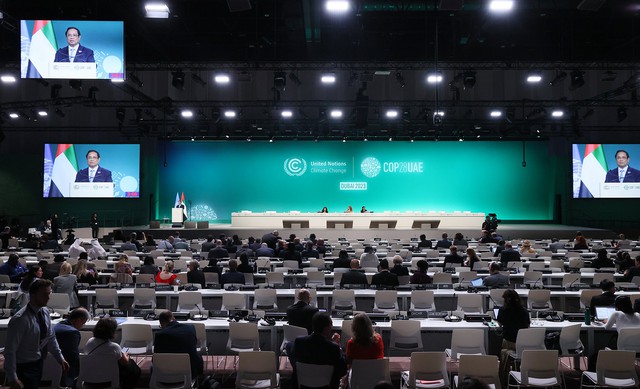 Thủ tướng Phạm Minh Chính phát biểu tại Hội nghị Thượng đỉnh hành động khí hậu thế giới. Ảnh: VGP
