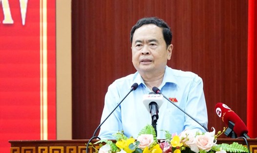 Phó Chủ tịch Thường trực Quốc hội Trần Thanh Mẫn phát biểu tại buổi tiếp xúc cử tri. Ảnh: Tạ Quang