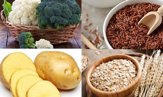Gạo lứt, yến mạch, khoai tây,... là những thực phẩm thay thế gạo trắng giúp giảm cân. Đồ họa: Quỳnh Trang