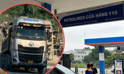 Xe đầu kéo "bốc hơi" khi đỗ ở cửa hàng xăng dầu trên đường Hồ Chí Minh. Ảnh: NVCC