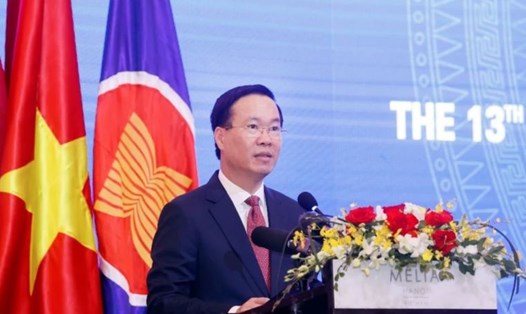 Chủ tịch nước Võ Văn Thưởng phát biểu tại Lễ khai mạc Hội nghị Viện trưởng Viện Kiểm sát, Viện Công tố các nước ASEAN-Trung Quốc lần thứ XIII. Ảnh TTXVN