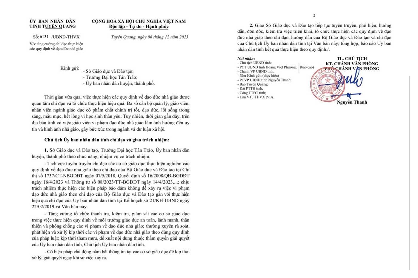 Văn bản chỉ đạo của UBND tỉnh Tuyên Quang sau vụ việc cô giáo bị học sinh nhốt trong lớp, ném dép, lăng mạ.
