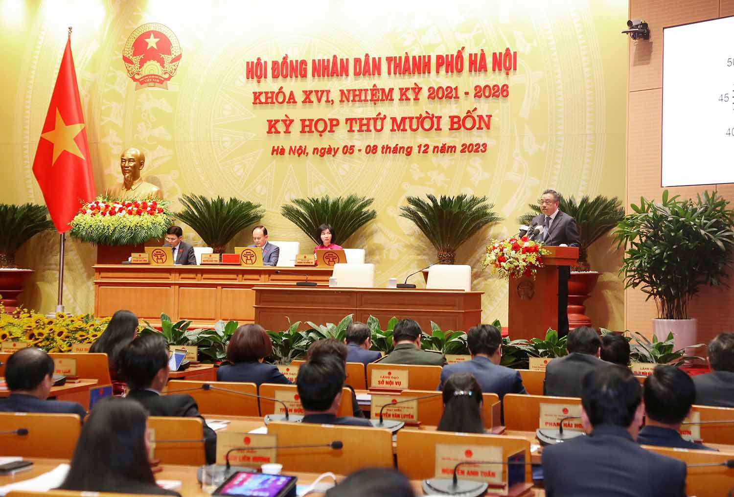 Toàn cảnh phiên họp của HDND TP Hà Nội. Ảnh: Phạm Đông