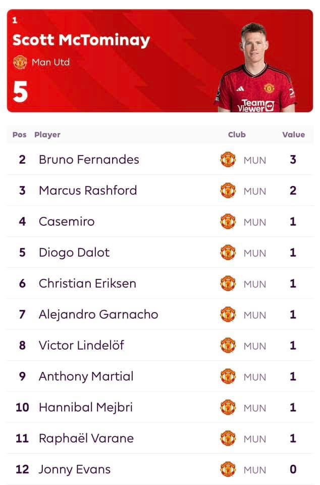 Danh sách ghi bàn của M.U tại Premier League. Ảnh: Manchester United