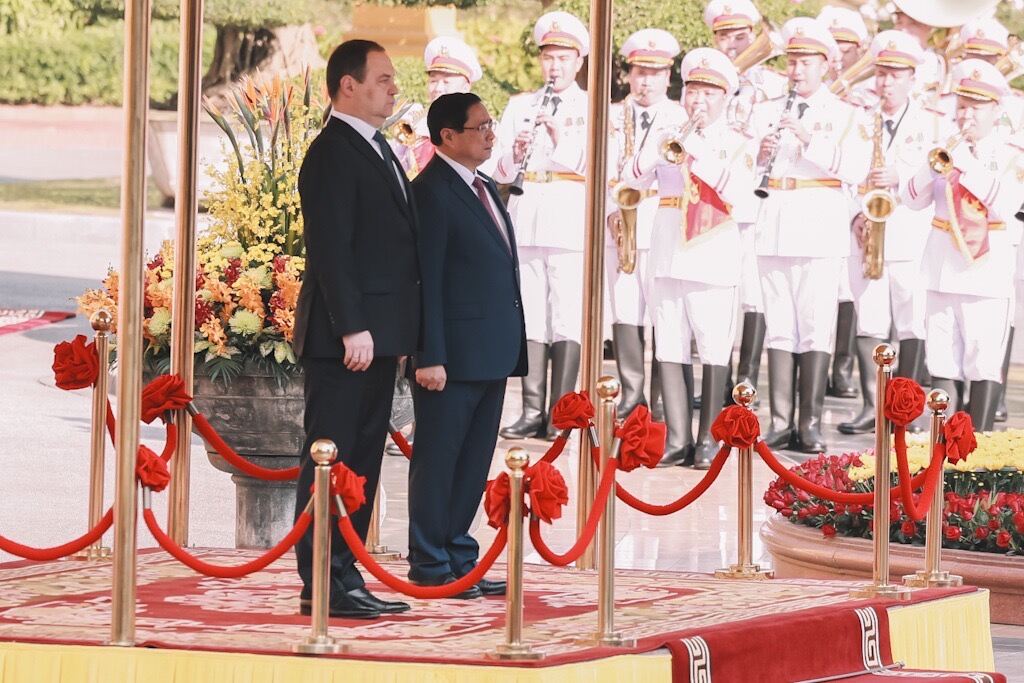Thủ tướng Chính phủ Phạm Minh Chính chủ trì lễ đón Thủ tướng Belarus. Ảnh: Hải Nguyễn