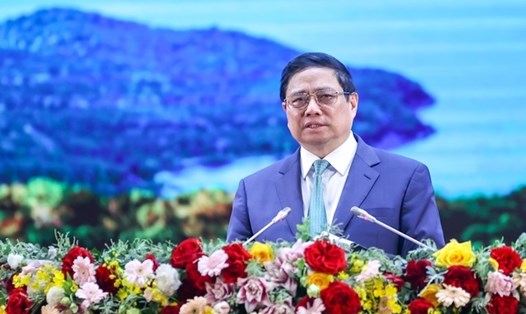Thủ tướng Phạm Minh Chính phát biểu tại Hội nghị công bố quy hoạch và xúc tiến đầu tư tỉnh Cà Mau - Ảnh: VGP/Nhật Bắc