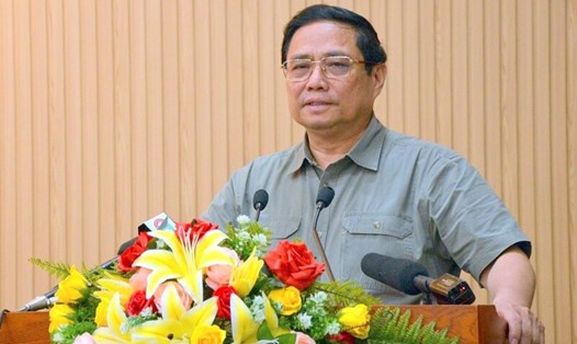 Thủ tướng Chính phủ Phạm Minh Chính làm việc với Ban Thường vụ Tỉnh ủy Cà Mau. Ảnh: Nhật Hồ