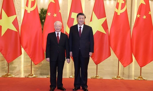 Tổng Bí thư, Chủ tịch Trung Quốc Tập Cận Bình chủ trì lễ đón Tổng Bí thư Nguyễn Phú Trọng thăm Trung Quốc năm 2022. Ảnh: TTXVN