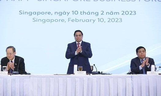 Thủ tướng Phạm Minh Chính dự Diễn đàn Doanh nghiệp Việt Nam - Singapore, ngày 10.2.2023. Ảnh: TTXVN
