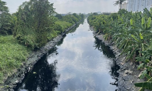 Nhiều đoạn trên tuyến kênh Tham Lương-Bến Cát-rạch Nước Lên nhỏ hẹp, nước đen kịt.  Ảnh: Minh Quân