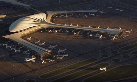 Sân bay mới ở Trung Quốc có thiết kế giống "chiếc lông vũ lơ lửng" khi nhìn từ trên cao. Ảnh: MAD Architects