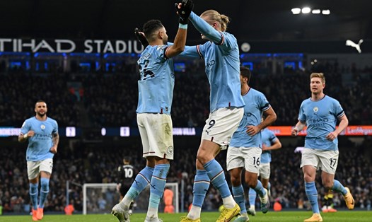 Man City giành chiến thuyết phục trước Aston Villa.  Ảnh: AFP