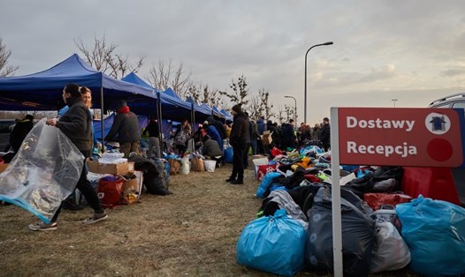 Khu ở tạm thời cho người tị nạn Ukraina ở Przemysl, Ba Lan, ngày 26.2.2022. Ảnh: Xinhua