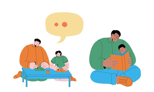 Cách tốt nhất để cha mẹ khuyến khích sự phát triển ngôn ngữ của trẻ là trò chuyện về những điều mà trẻ quan tâm. Đồ họa: Thanh Ngọc