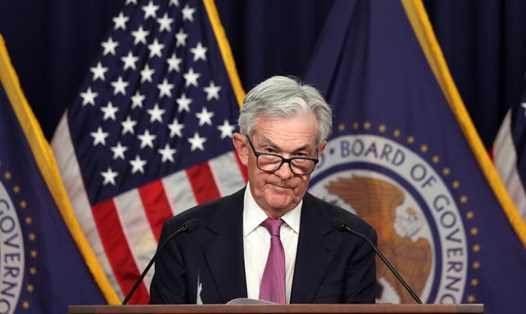 Chủ tịch Fed Jerome Powell trong cuộc họp báo ngày 1.2.2023. Ảnh: AFP