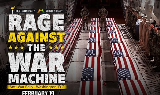 Poster cuộc tuần hành phản đối cỗ máy chiến tranh ở Washington D.C ngày 19.2.2023 đăng trên trang chủ lp.org.