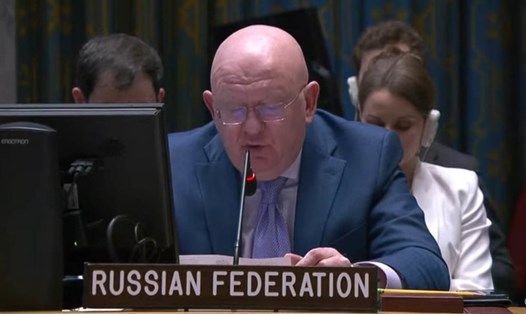 Đại sứ Nga tại Liên Hợp Quốc Vassily Nebenzia phát biểu trước Hội đồng Bảo an ngày 21.2.2023. Ảnh: Liên Hợp Quốc