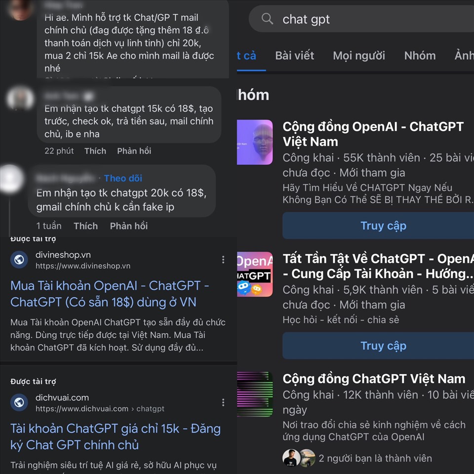 Bùng nổ các nhóm mua bán tài khoản ChatGPT trên mạng xã hội