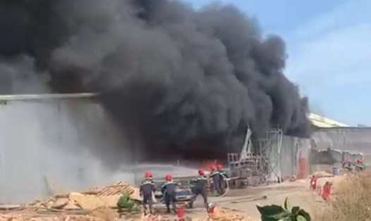 Hiện trường vụ cháy công ty chế biến gỗ tại Bình Phước. Ảnh: Bạn đọc cung cấp