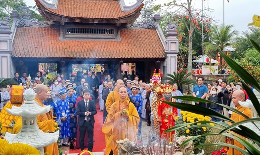 Lễ hội Di tích lịch sử Quốc gia chùa Hoằng Phúc được tổ chức hằng năm với sự tham gia đông đảo của người dân, phật tử. Ảnh: Đức Tuấn