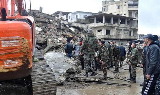 Hiện trường động đất ở Latakia, Syria. Ảnh: Xinhua