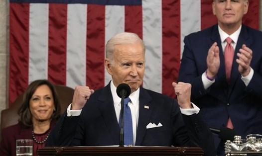 Tổng thống Mỹ Joe Biden đọc Thông điệp Liên bang trong phiên họp chung của Quốc hội Mỹ ngày 7.2.2023. Ảnh: AFP