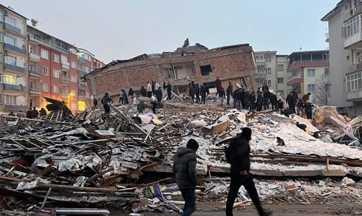 Cảnh hoang tàn sau động đất ở Malatya, Thổ Nhĩ Kỳ, ngày 6.2.2023. Ảnh: Xinhua