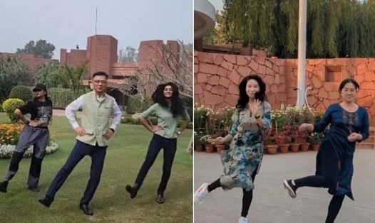Các nhà ngoại giao Hàn Quốc tại Ấn Độ nhảy trên nền nhạc Ấn Độ. Ảnh chụp màn hình