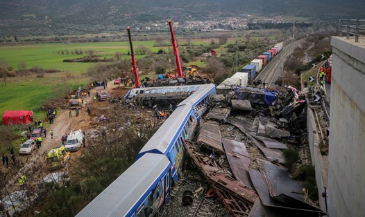 Hiện trường vụ tai nạn tàu hỏa ở Hy Lạp. Ảnh: AFP