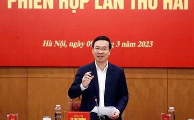 Uỷ viên Bộ Chính trị, Chủ tịch nước Võ Văn Thưởng phát biểu tại phiên họp. Ảnh: TTXVN