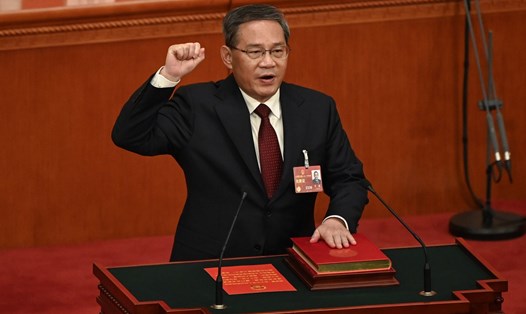 Tân Thủ tướng Trung Quốc Lý Cường tuyên thệ nhậm chức tại Đại lễ đường Nhân dân ở Bắc Kinh ngày 11.3.2023. Ảnh: AFP