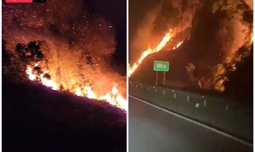 Một số hình ảnh trên mạng xã hội thông tin việc xảy ra cháy rừng ven tuyến cao tốc Nội Bài - Lào Cai tối 14.3. Ảnh chụp màn hình