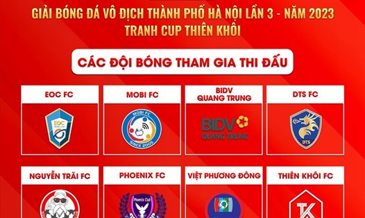 8 đội bóng tham gia tranh tài tại Giải bóng đá Vô địch thành phố Hà Nội lần 3 - năm 2023. Ảnh: HNFF