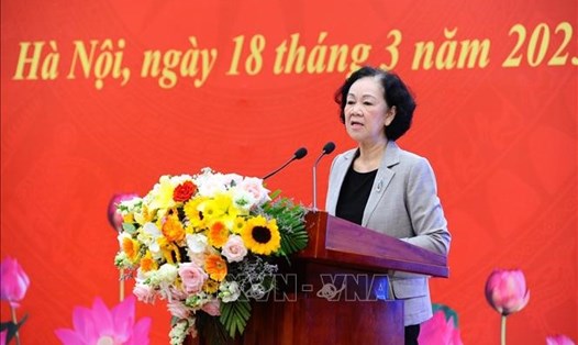 Thường trực Ban Bí thư Trương Thị Mai phát biểu chỉ đạo. Ảnh: Minh Đức/TTXVN