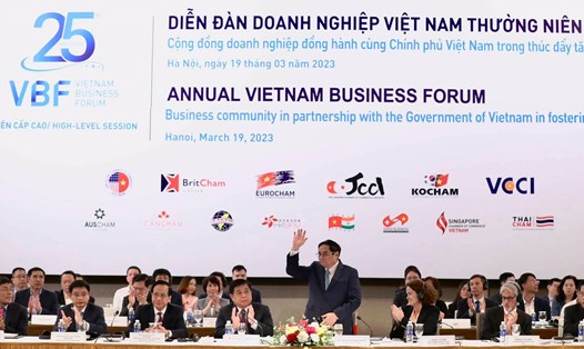 Thủ tướng Chính phủ Phạm Minh Chính dự và chỉ đạo Diễn đàn doanh nghiệp Việt Nam thường niên 2023. Ảnh: Đức Trung
