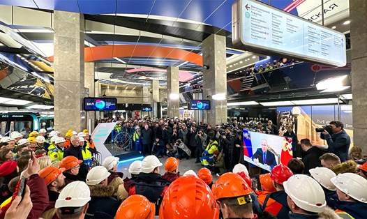 Tổng thống Nga Vladimir Putin khai trương tuyến tàu điện ngầm BCL dài nhất thế giới qua hình thức trực tuyến ngày 1.3.2023. Ảnh: Văn phòng Thị trưởng Mátxcơva