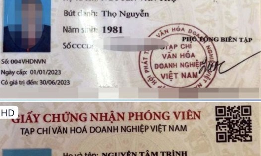 Giấy chứng nhận phóng viên và cộng tác viên Tạp chí Văn hóa doanh nghiệp Việt Nam của nghi can. Ảnh: Hà Anh Chiến