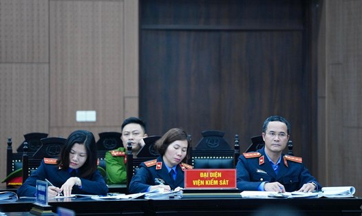 Đại diện Viện Kiểm sát giữ quyền công tố tại phiên toà xét xử vụ án Nguyễn Thị Hà Thành chiếm đoạt tài sản. Ảnh: Việt Dũng