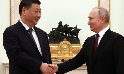 Tổng thống Nga Vladimir Putin gặp Chủ tịch Trung Quốc Tập Cận Bình tại Điện Kremlin ngày 20.3.2023. Ảnh: AFP
