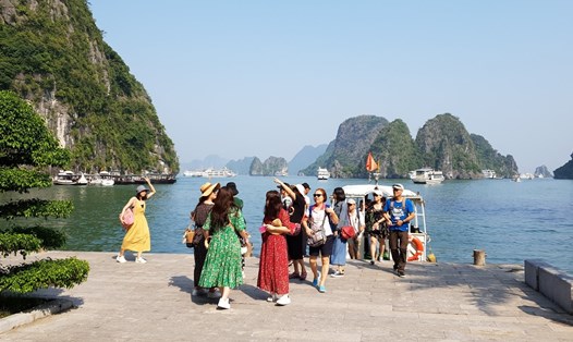Du khách lên tham quan hang Sửng Sốt. Ảnh: Nguyễn Hùng