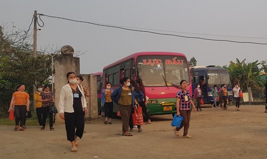 Hiện trên địa bàn tỉnh Ninh Bình có khoảng 120 xe ôtô từ 9 chỗ trở lên đang hoạt động đưa đón công nhân tại các khu, cụm công nghiệp. Ảnh: Diệu Anh