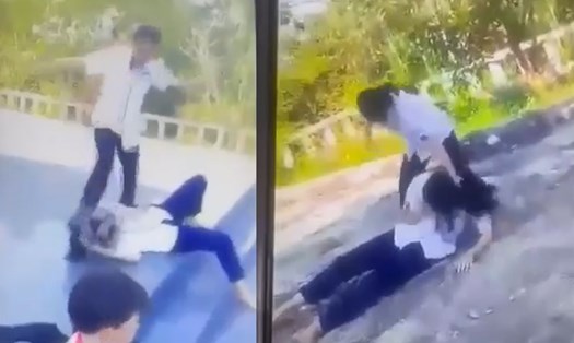 Nữ sinh lớp 8 ở Phú Yên bị bạn học đánh đến mức phải nhập viện. Ảnh cắt từ clip