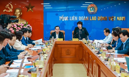 Hội nghị về tình hình chuẩn bị dự án Luật Công đoàn (sửa đổi) ngày 8.2.2023. 
Ảnh: Hải Nguyễn