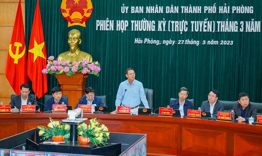Chủ tịch UBND TP Hải Phòng Nguyễn Văn Tùng chủ trì phiên họp thường kỳ tháng 3.2023. Ảnh: Mai Hương
